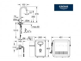 MEDIDAS GRIFO COCINA GROHE BLUE CHILLED SPARKLING